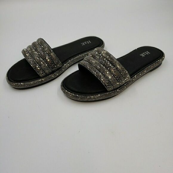 Womens Sz 10 Slides Bling Rhinestone Open Toe Sandals Flip Flops Slipper Summer - Picture 10 of 14